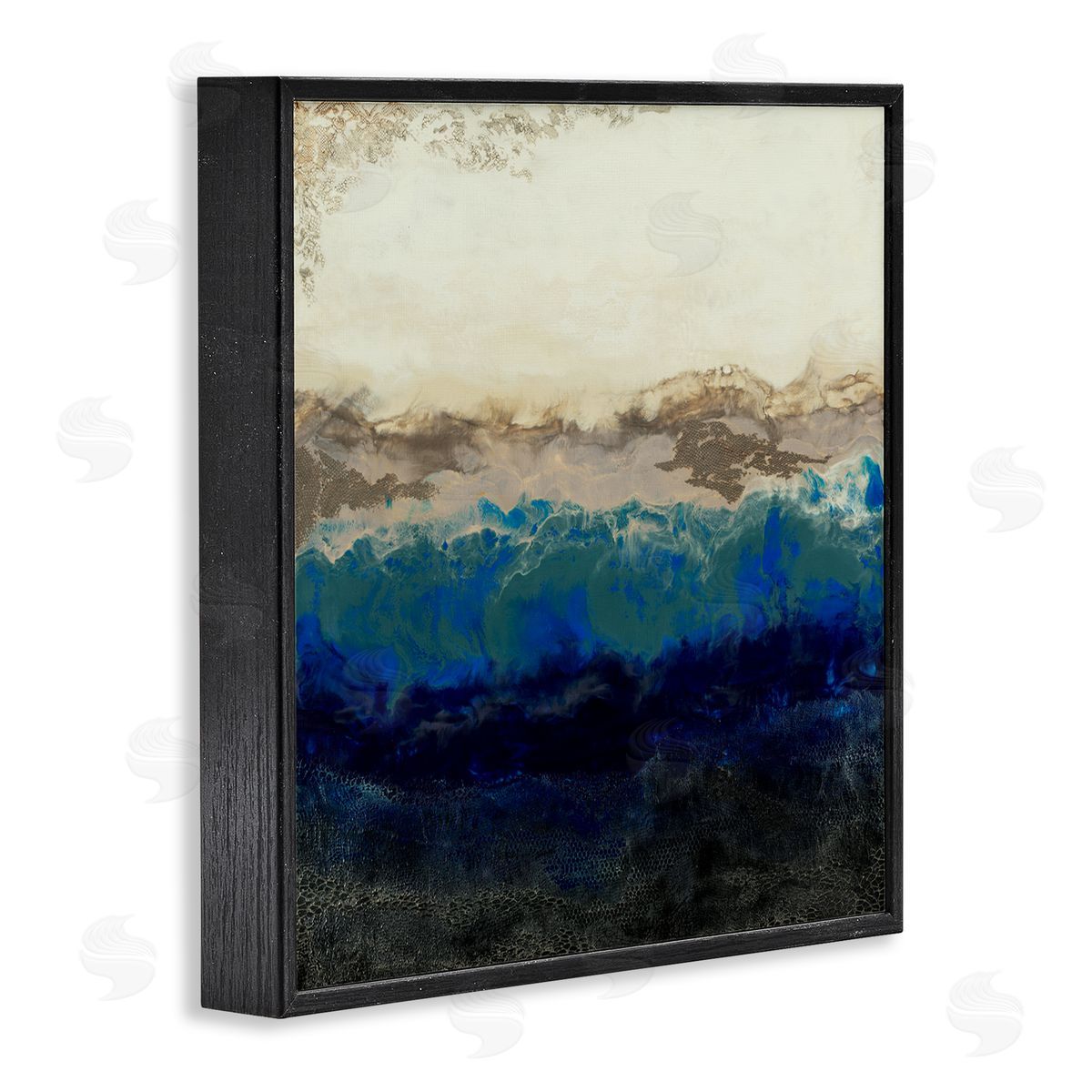 Laura Van Horne Abstract Ocean Shore Arrangement Neutral Blue Tones Black Framed Glicee Wall Art Print