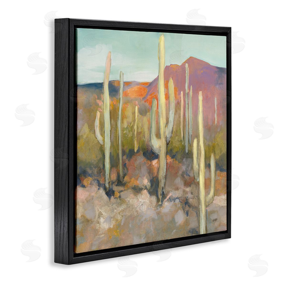 Soft Cactus Desert Landscape Black Floating Frame Canvas Wall Art, Home Decor by Julia Purinton
