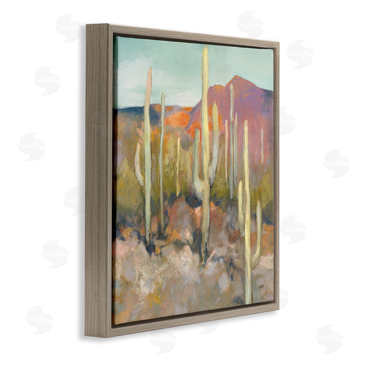 Soft Cactus Desert Landscape Brown Floating Frame Canvas Wall Art, Home Decor by Julia Purinton