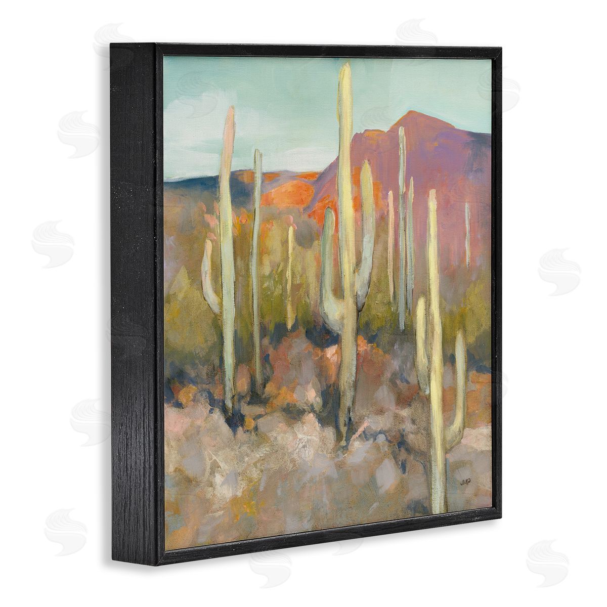 Soft Cactus Desert Landscape Black Frame Print Wall Art, Home Decor by Julia Purinton