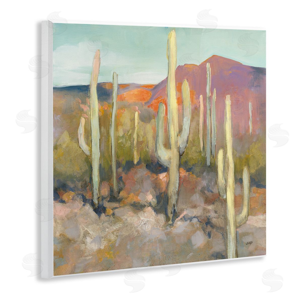 Soft Cactus Desert Landscape Wood Plaque Wall Art, Home Decor by Julia Purinton