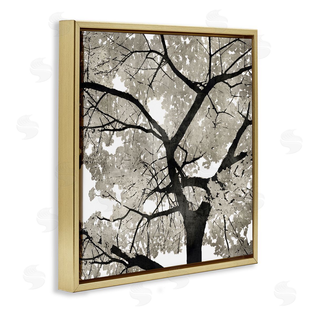 Kate Bennett Abstract Tree Branches Bold Black Grey Wilderness Gold Floating Frame Canvas Wall Art Print