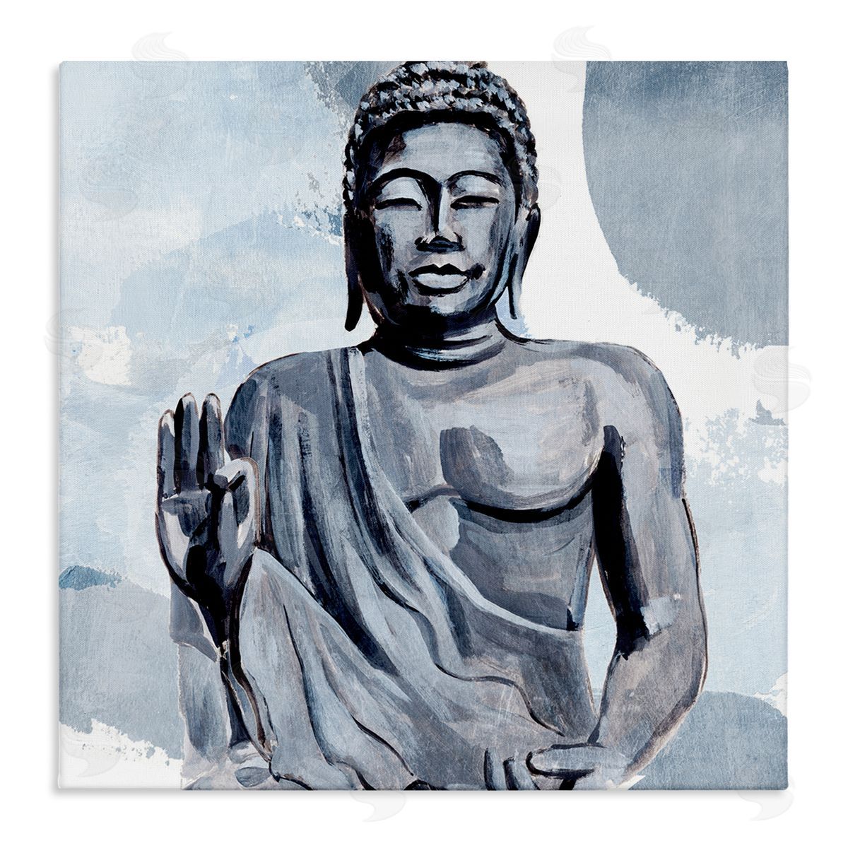 Annie Warren Teaching Buddha Pose Wisdom Motivational Abstract Blue Pattern Stretched Canvas Wall Art Print