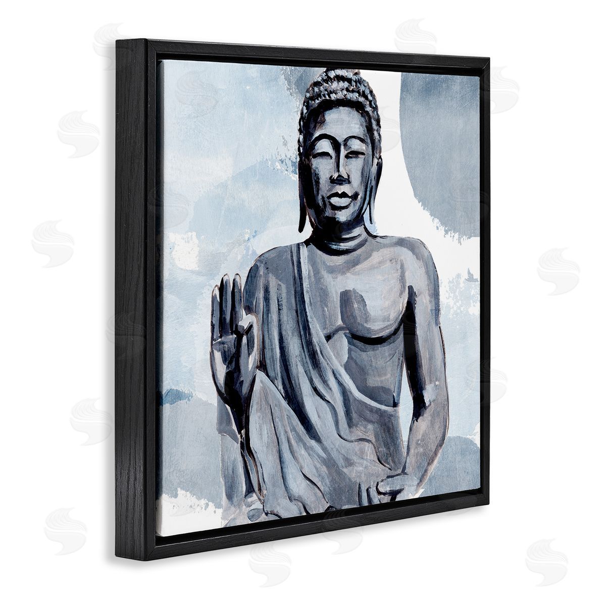 Annie Warren Teaching Buddha Pose Wisdom Motivational Abstract Blue Pattern Black Floating Frame Canvas Wall Art Print