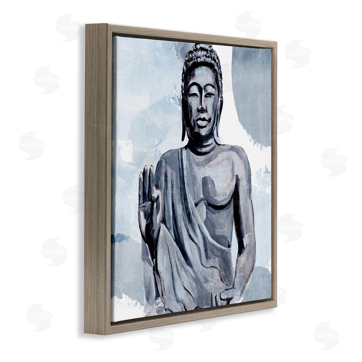 Annie Warren Teaching Buddha Pose Wisdom Motivational Abstract Blue Pattern Brown Floating Frame Canvas Wall Art Print