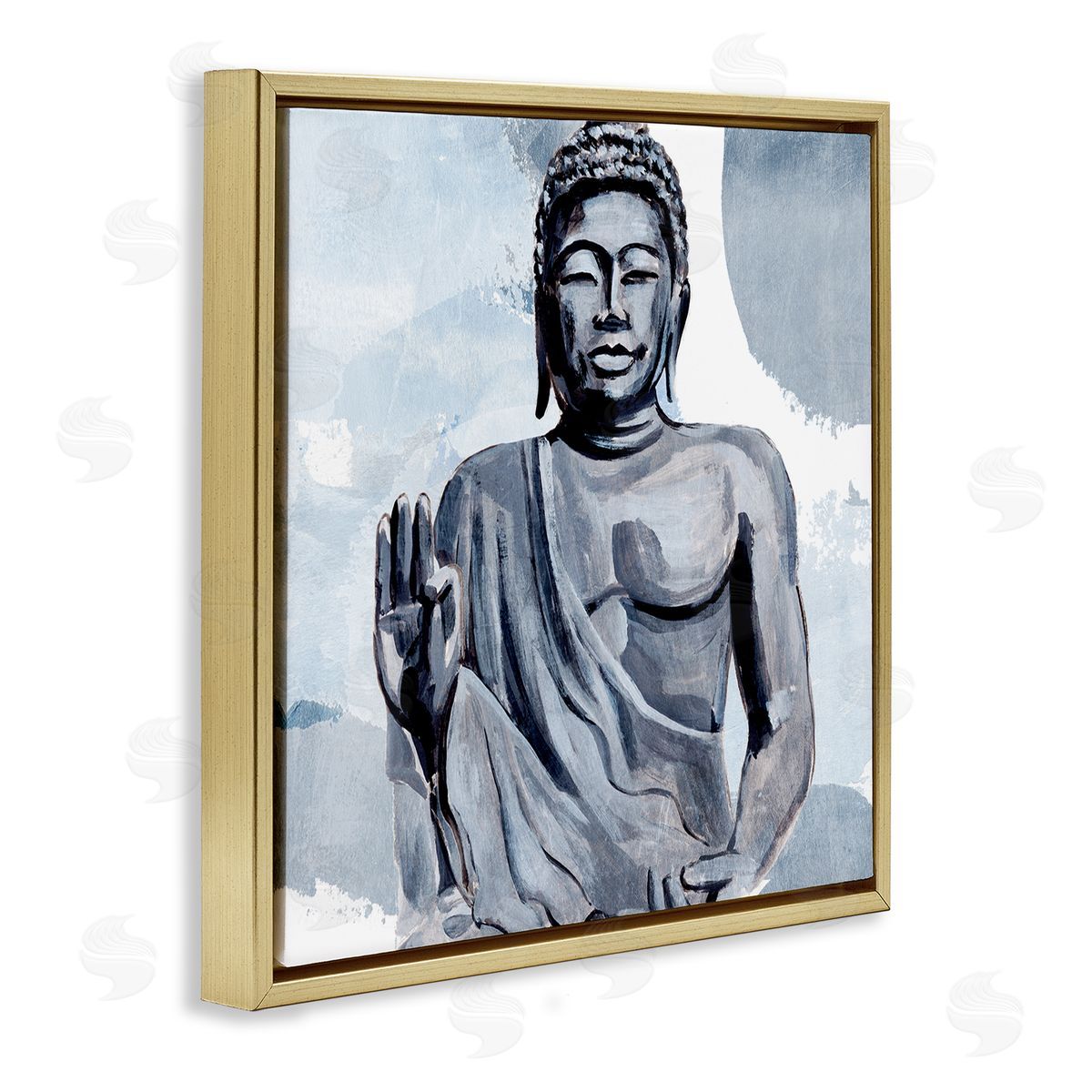 Annie Warren Teaching Buddha Pose Wisdom Motivational Abstract Blue Pattern Gold Floating Frame Canvas Wall Art Print