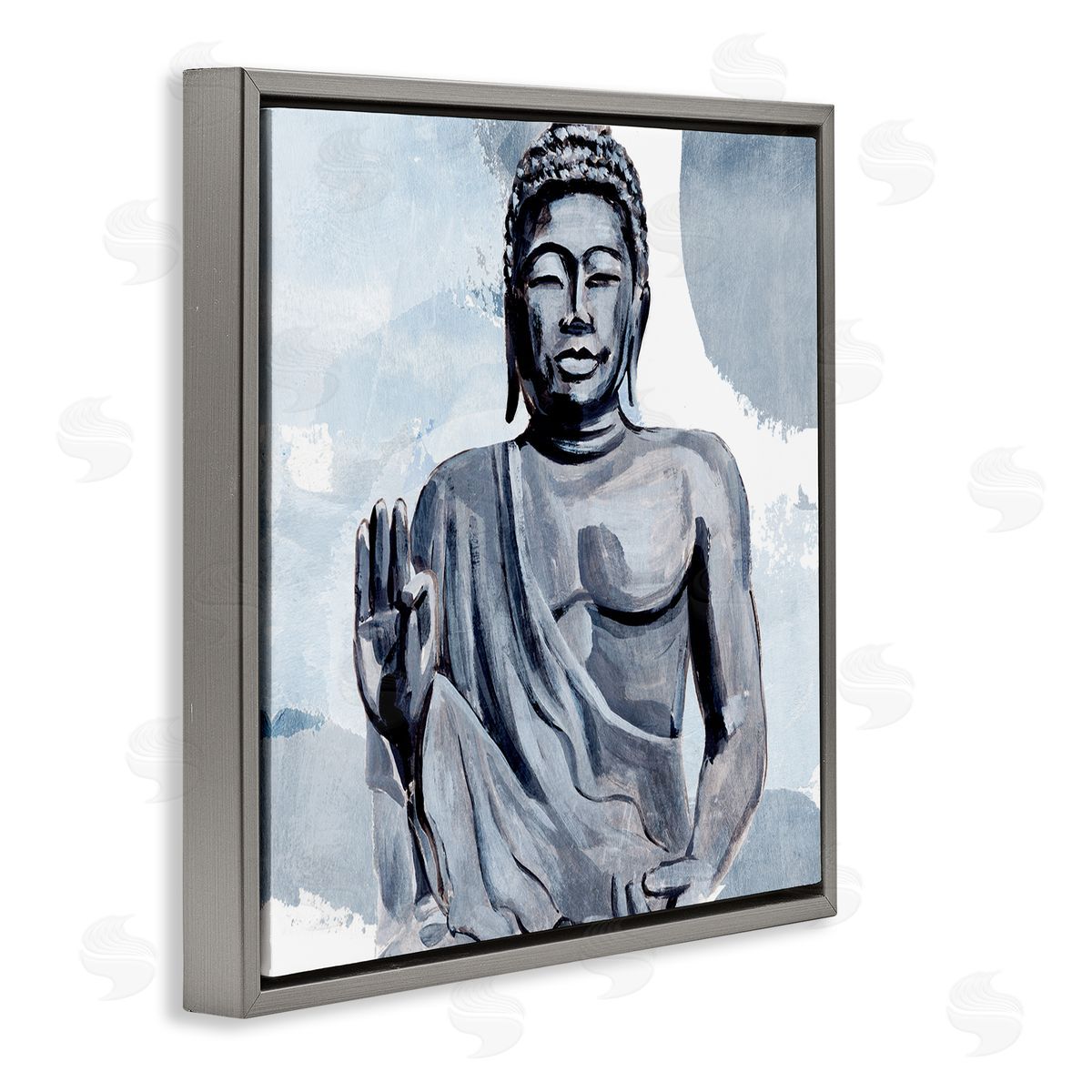 Annie Warren Teaching Buddha Pose Wisdom Motivational Abstract Blue Pattern Gray Floating Frame Canvas Wall Art Print