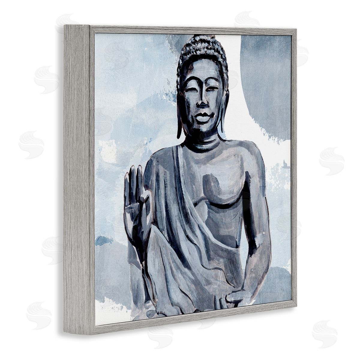 Annie Warren Teaching Buddha Pose Wisdom Motivational Abstract Blue Pattern Gray Framed Glicee Wall Art Print