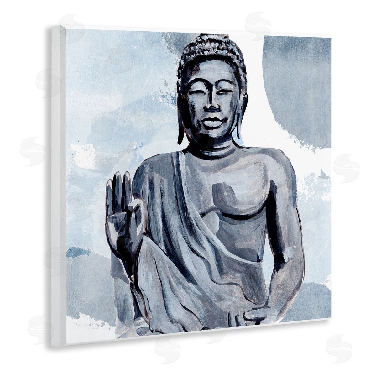 Annie Warren Teaching Buddha Pose Wisdom Motivational Abstract Blue Pattern Wooden Wall Plaque Art Print
