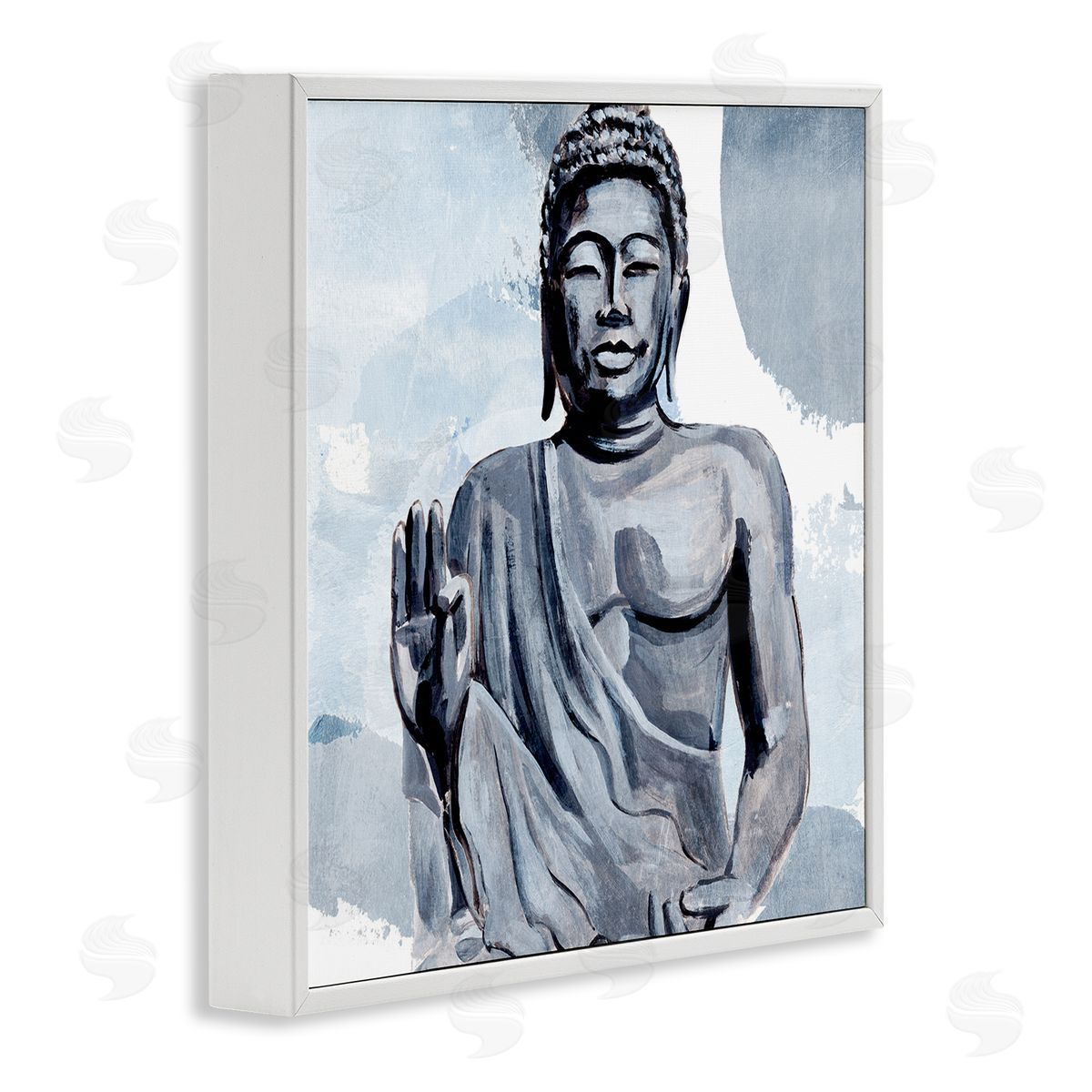 Annie Warren Teaching Buddha Pose Wisdom Motivational Abstract Blue Pattern White Framed Glicee Wall Art Print