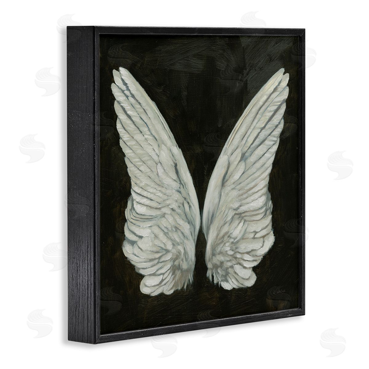 James Wiens Off-White Angel Wings White Feathers over Black Black Framed Glicee Wall Art Print