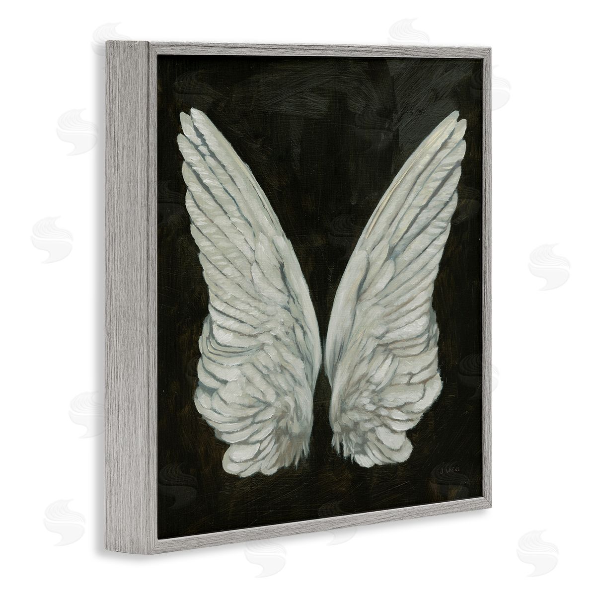 James Wiens Off-White Angel Wings White Feathers over Black Gray Framed Glicee Wall Art Print