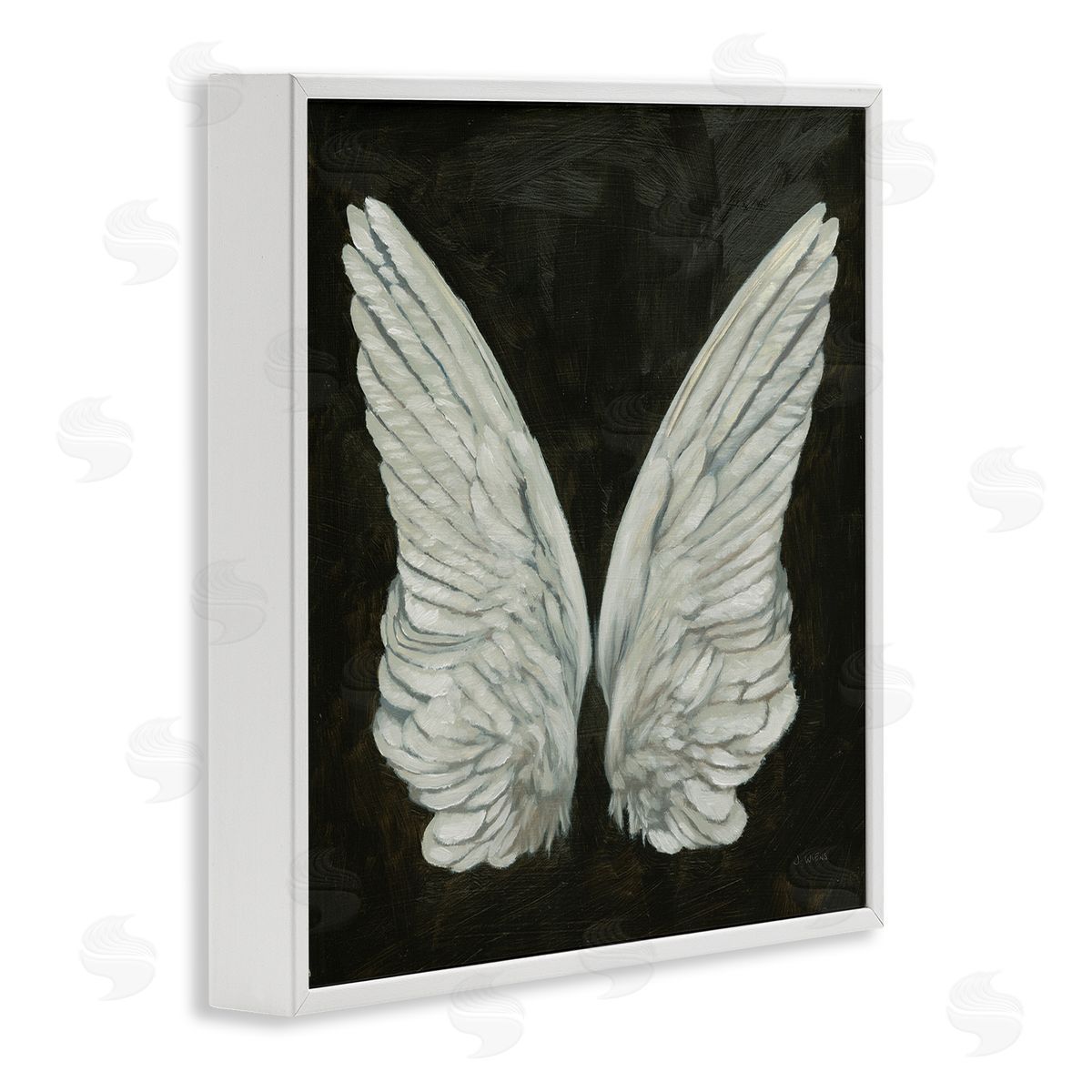 James Wiens Off-White Angel Wings White Feathers over Black White Framed Glicee Wall Art Print