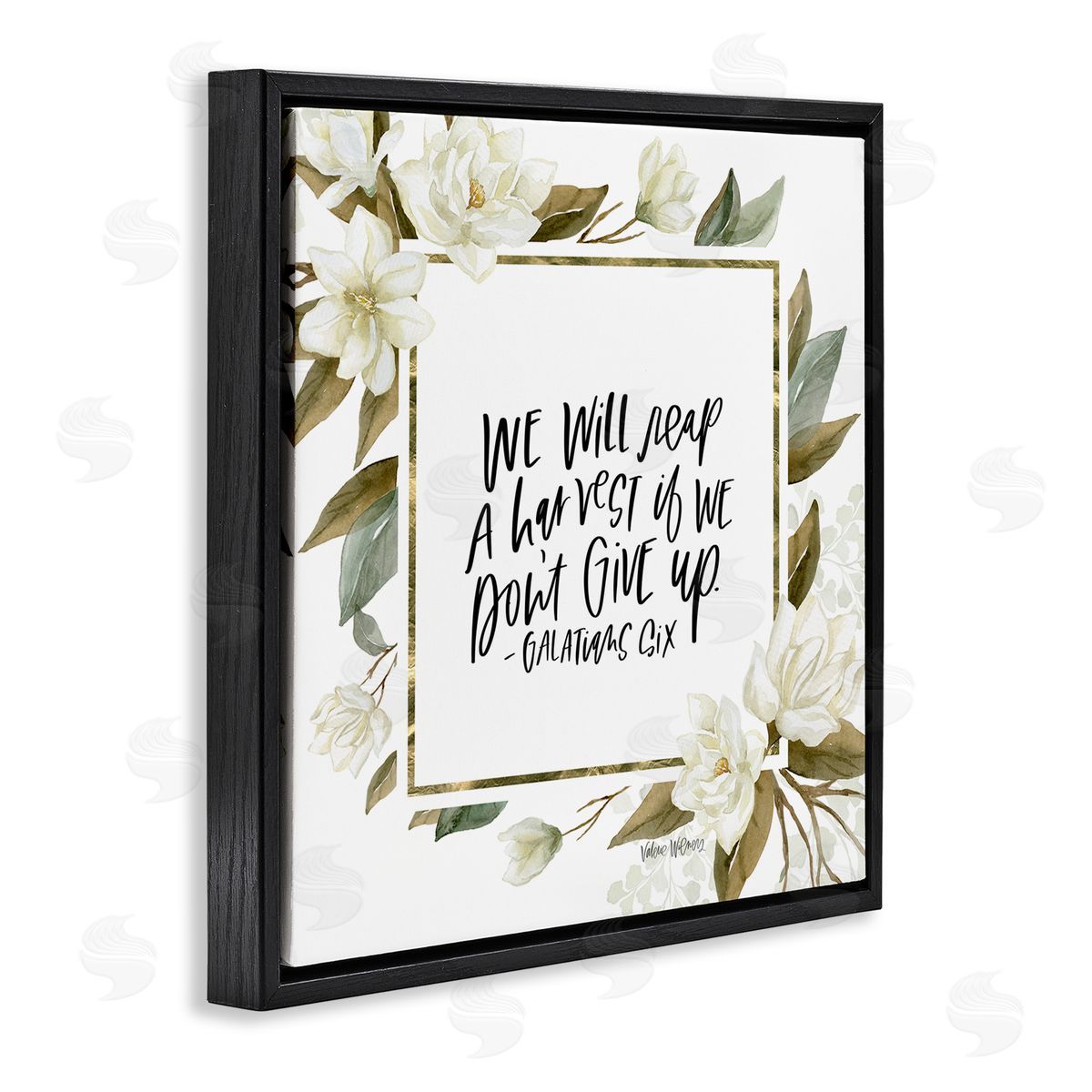 Valerie Wieners We Will Reap Galatians Six Sentiment White Flowers Black Floating Frame Canvas Wall Art Print