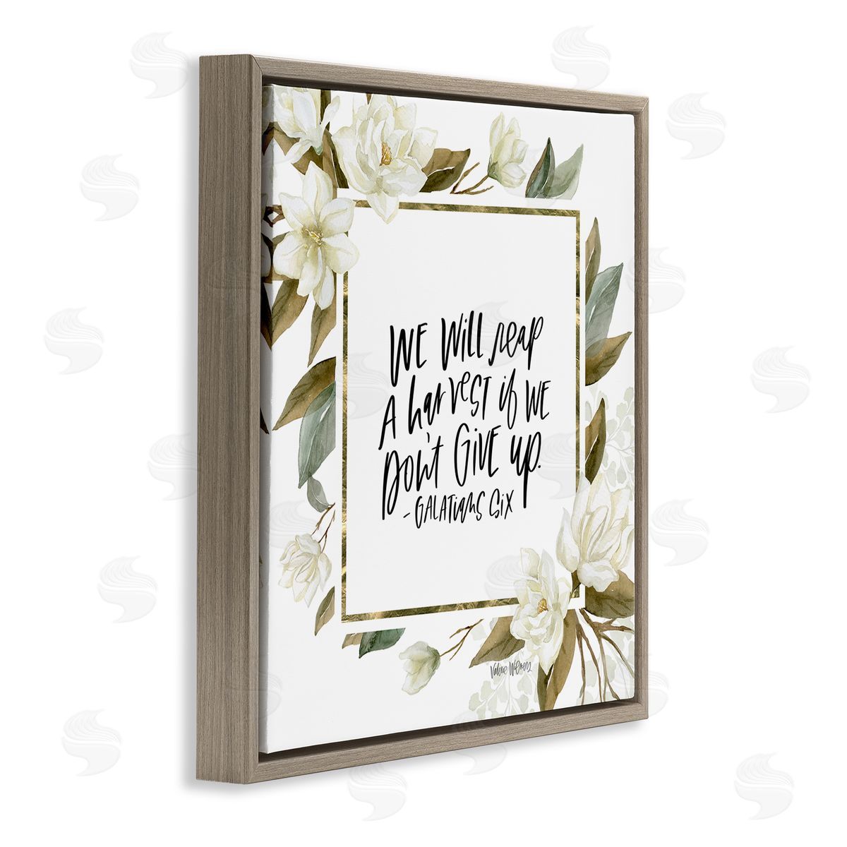 Valerie Wieners We Will Reap Galatians Six Sentiment White Flowers Brown Floating Frame Canvas Wall Art Print