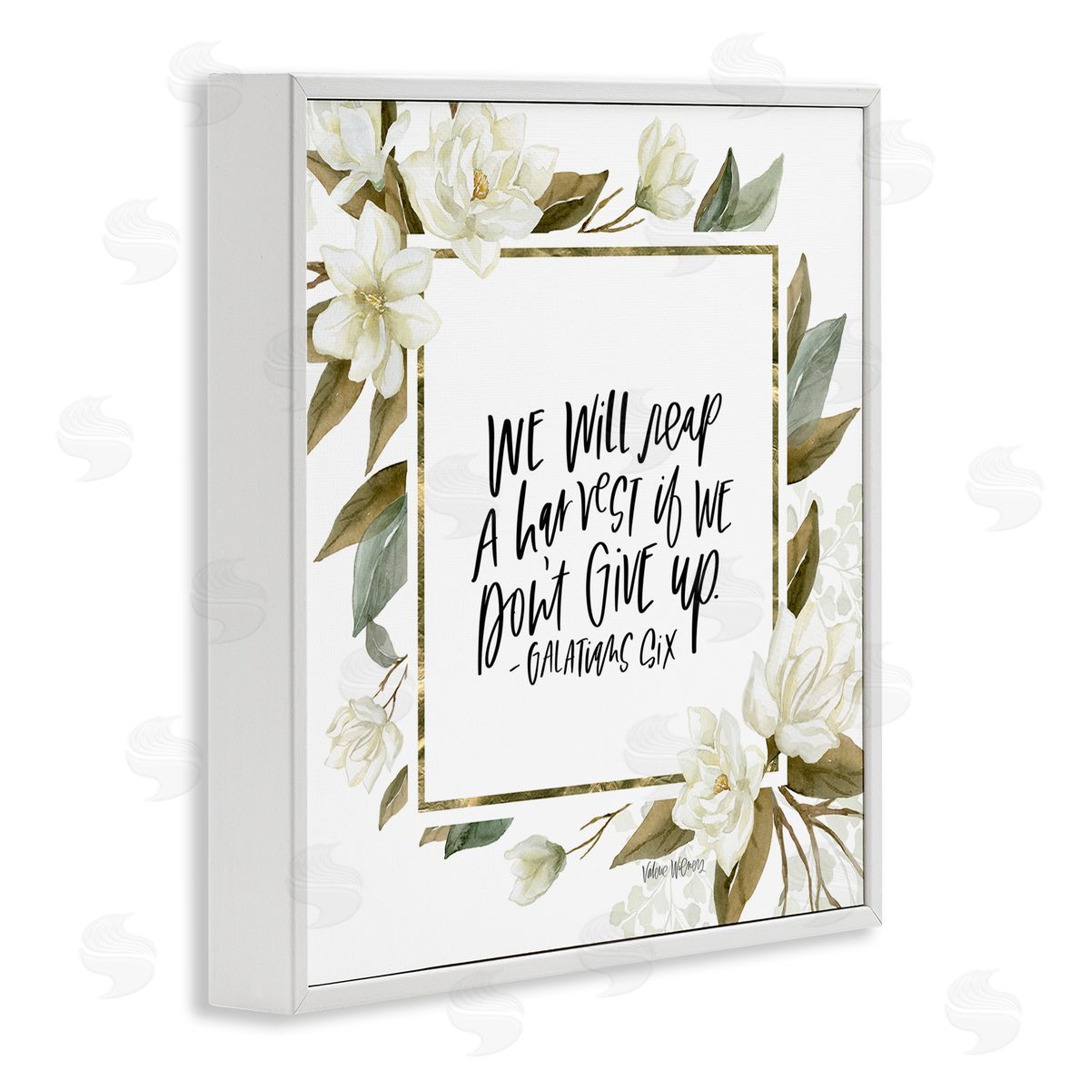 Valerie Wieners We Will Reap Galatians Six Sentiment White Flowers White Framed Glicee Wall Art Print