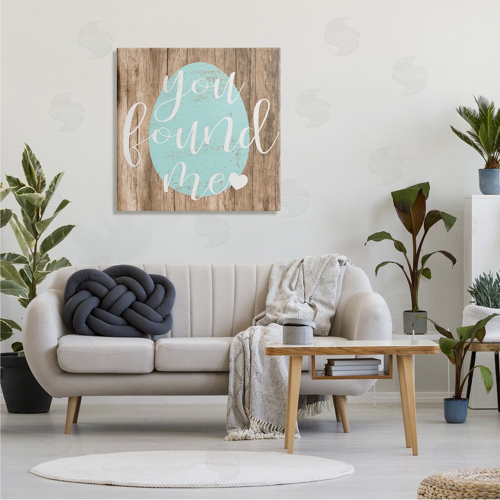 Stupell Studio Rustic Easter You Found Me Phrase Blue Egg Canvas Wall Art in Room