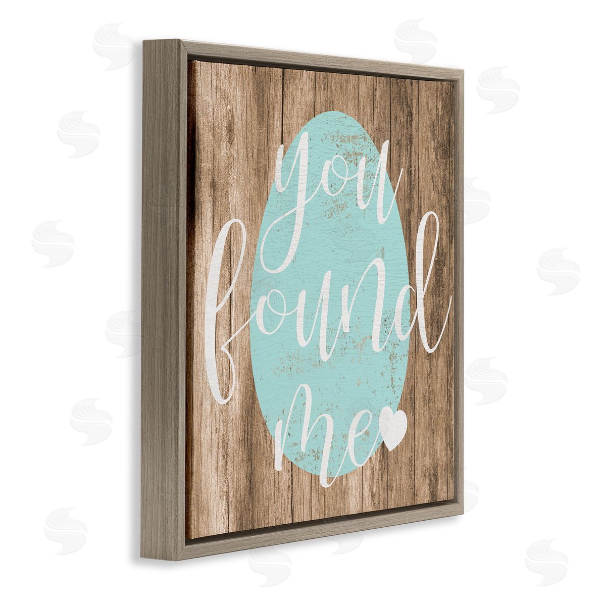 Stupell Studio Rustic Easter You Found Me Phrase Blue Egg Brown Floating Frame Canvas Wall Art Print