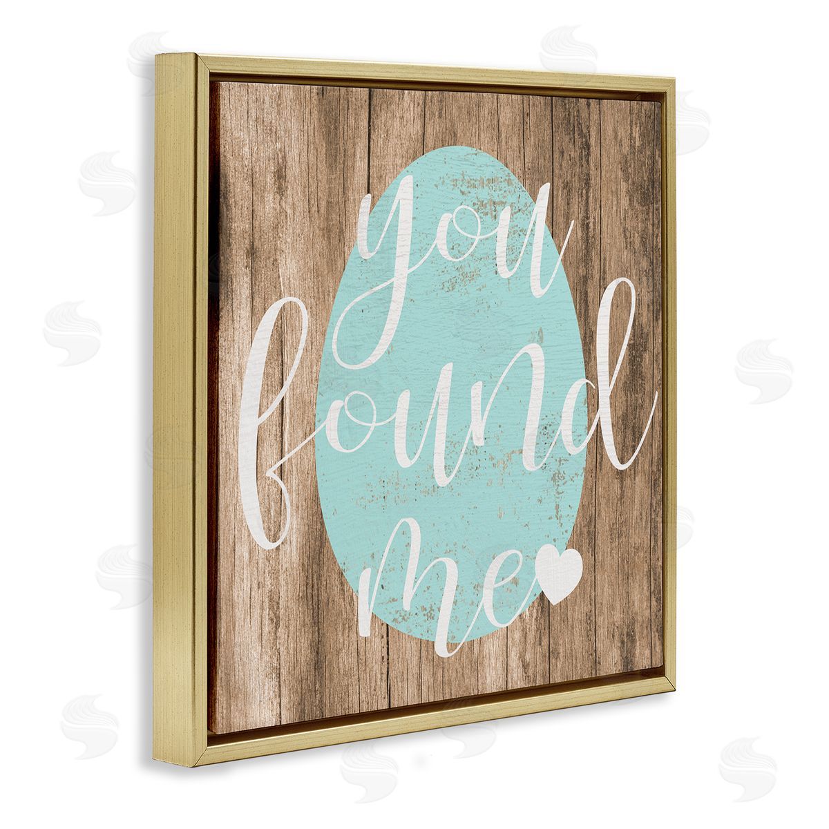 Stupell Studio Rustic Easter You Found Me Phrase Blue Egg Gold Floating Frame Canvas Wall Art Print