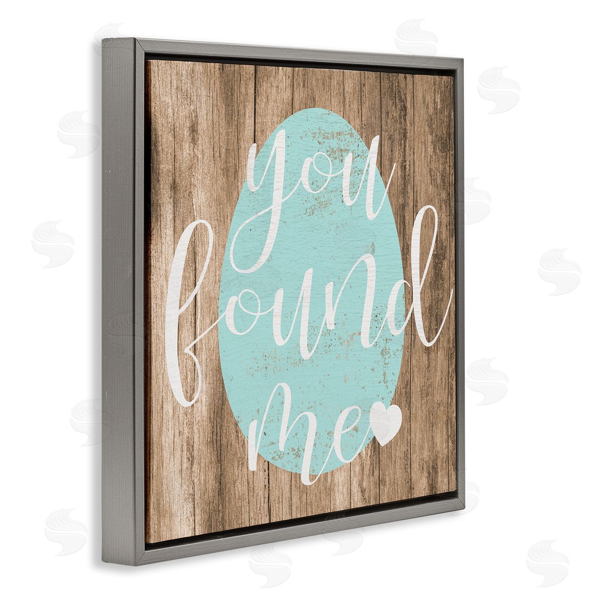 Stupell Studio Rustic Easter You Found Me Phrase Blue Egg Gray Floating Frame Canvas Wall Art Print