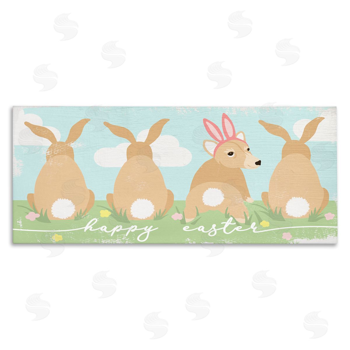 Stupell Studio Happy Easter Sentiment Bunny Tails Funny Corgi Dog