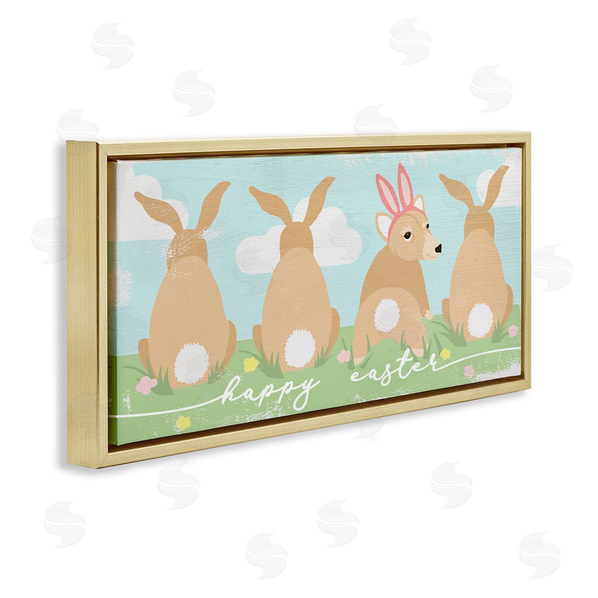 Stupell Studio Happy Easter Sentiment Bunny Tails Funny Corgi Dog