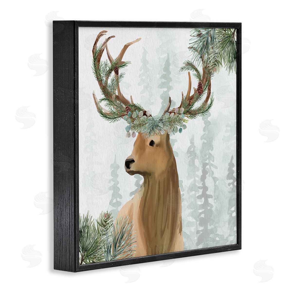 Kim Allen Winter Forest Elk Festive Pine Antlers Woodland Trees Black Framed Glicee Wall Art Print