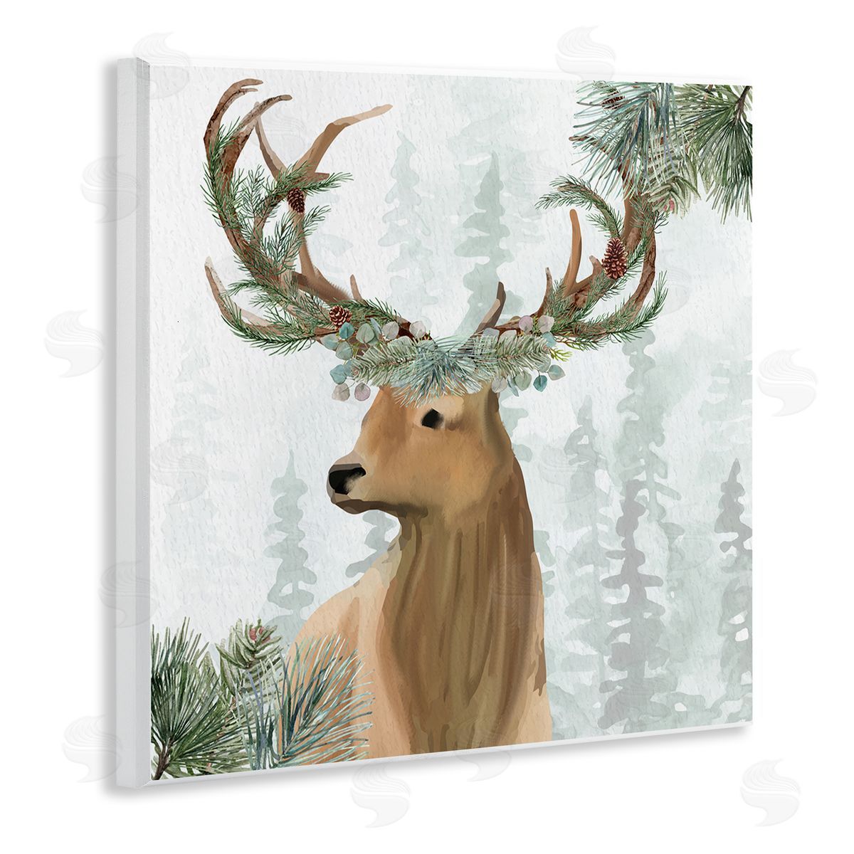 Kim Allen Winter Forest Elk Festive Pine Antlers Woodland Trees Wooden Wall Plaque Art Print