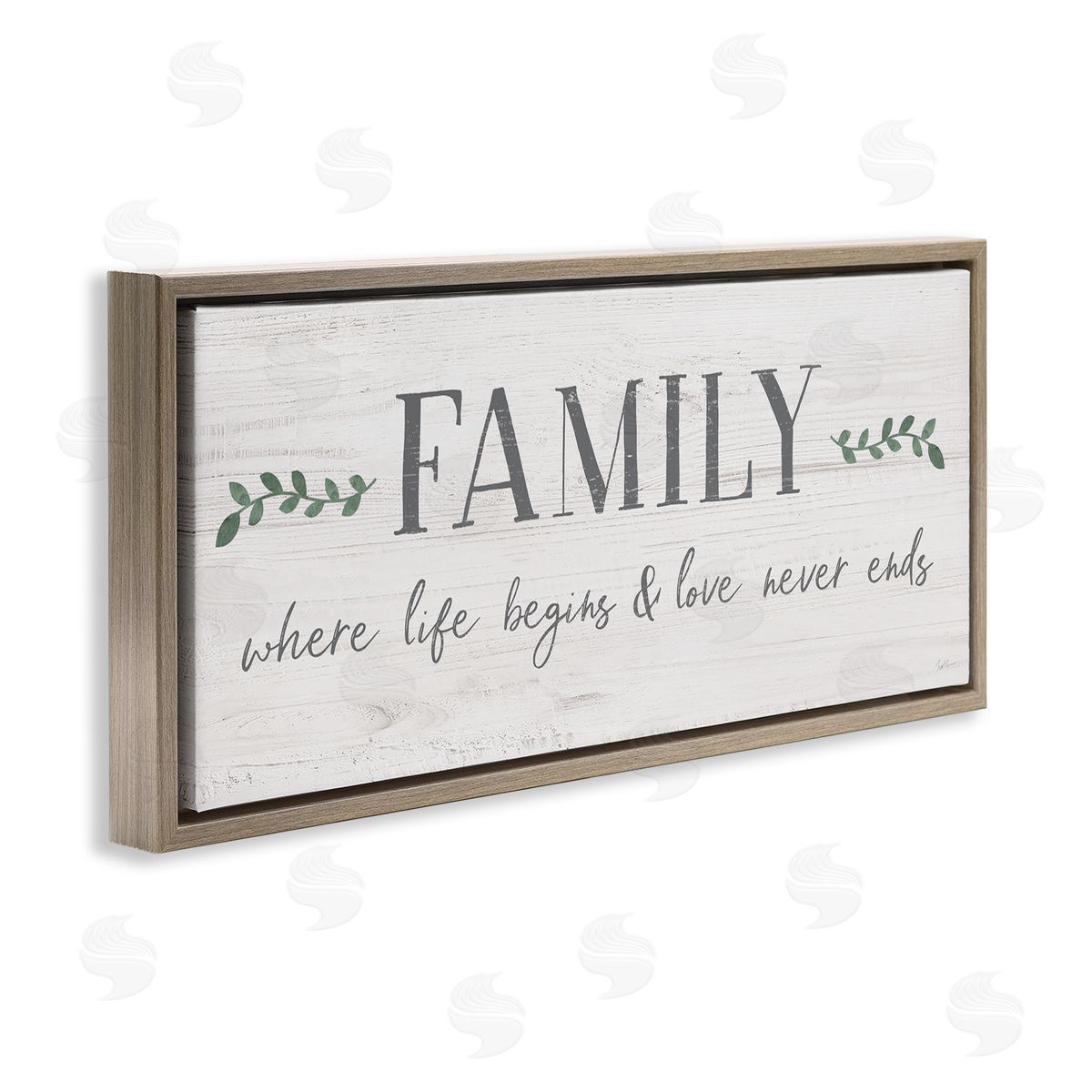 Love Never Ends Family Phrase Brown Floating Frame Canvas Wall Art, Home Decor by Natalie Carpentieri