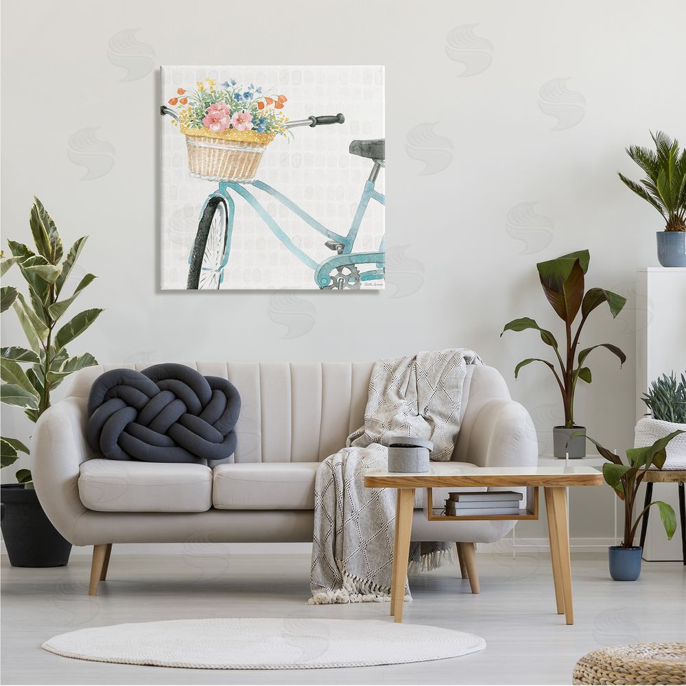 Beth Grove Country Bicycle Basket Floral Arrangement Block Pattern Canvas Wall Art in Room
