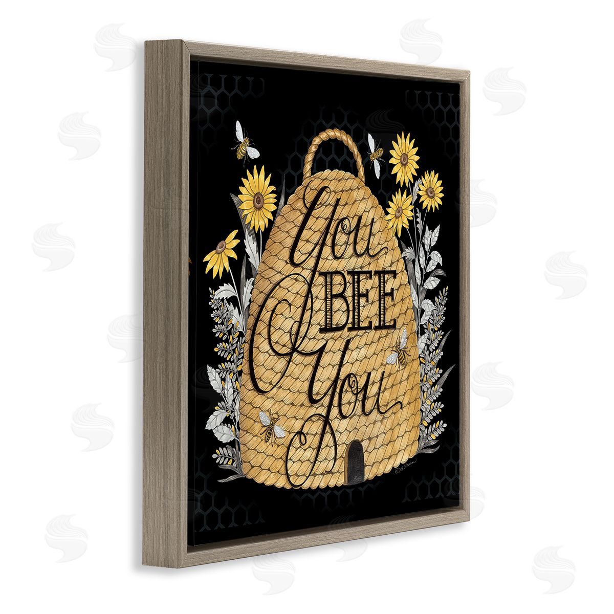 Deb Strain You Bee You Motivational Phrase Vintage Whicker Beehive Brown Floating Frame Canvas Wall Art Print
