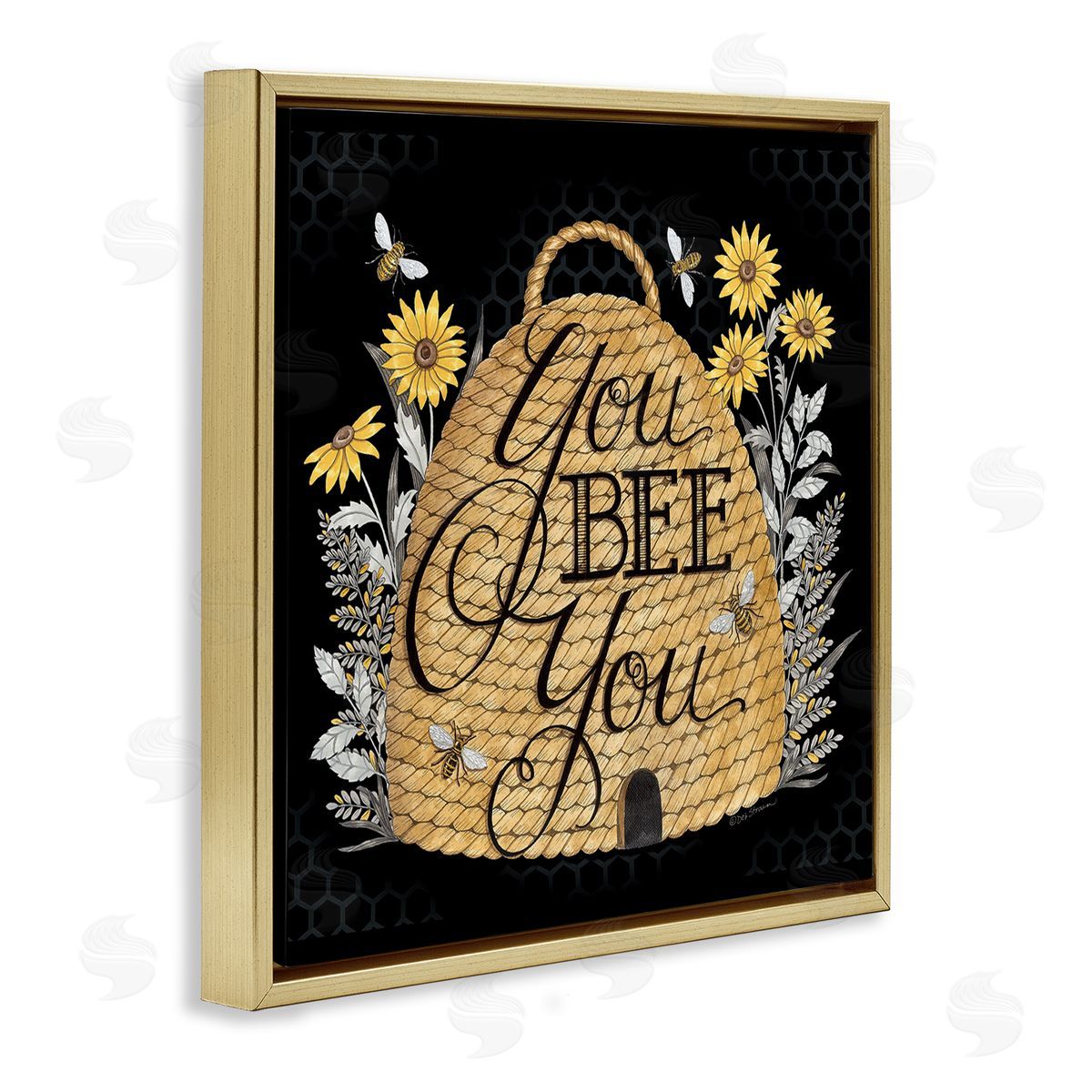 Deb Strain You Bee You Motivational Phrase Vintage Whicker Beehive Gold Floating Frame Canvas Wall Art Print