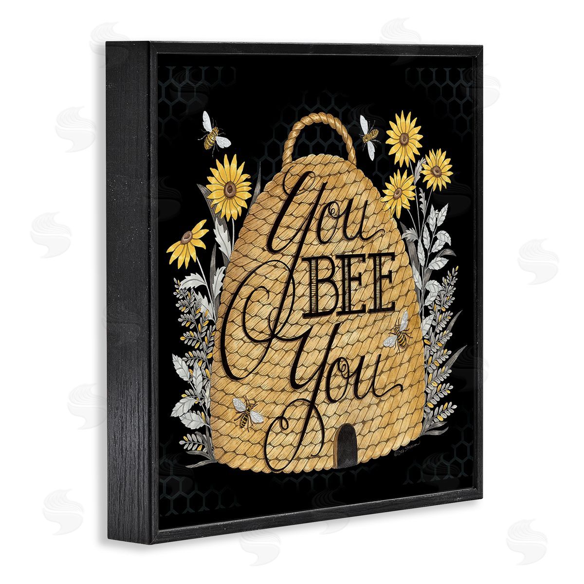 Deb Strain You Bee You Motivational Phrase Vintage Whicker Beehive Black Framed Glicee Wall Art Print