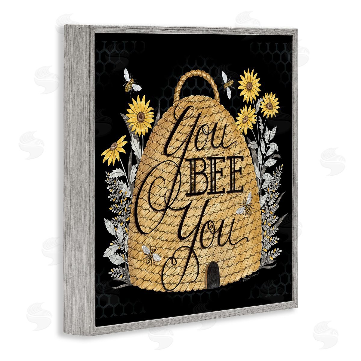 Deb Strain You Bee You Motivational Phrase Vintage Whicker Beehive Gray Framed Glicee Wall Art Print