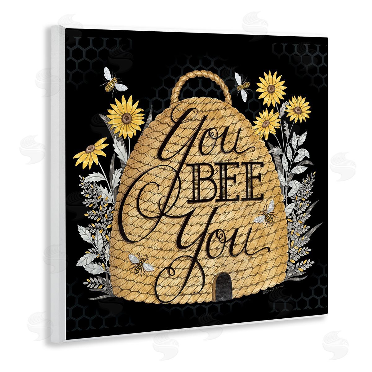 Deb Strain You Bee You Motivational Phrase Vintage Whicker Beehive Wooden Wall Plaque Art Print
