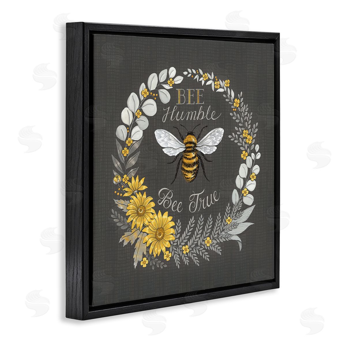 Deb Strain Bee Humble Be True Phrase Vintage Yellow Florals Black Floating Frame Canvas Wall Art Print
