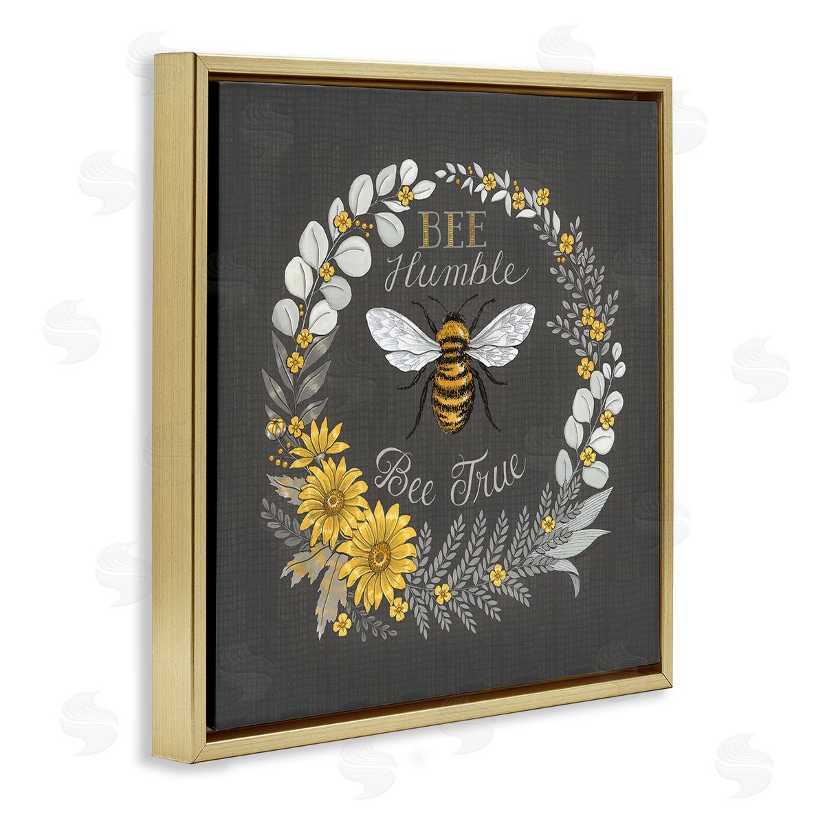 Deb Strain Bee Humble Be True Phrase Vintage Yellow Florals Gold Floating Frame Canvas Wall Art Print