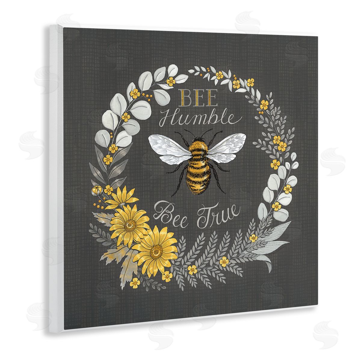 Deb Strain Bee Humble Be True Phrase Vintage Yellow Florals Wooden Wall Plaque Art Print