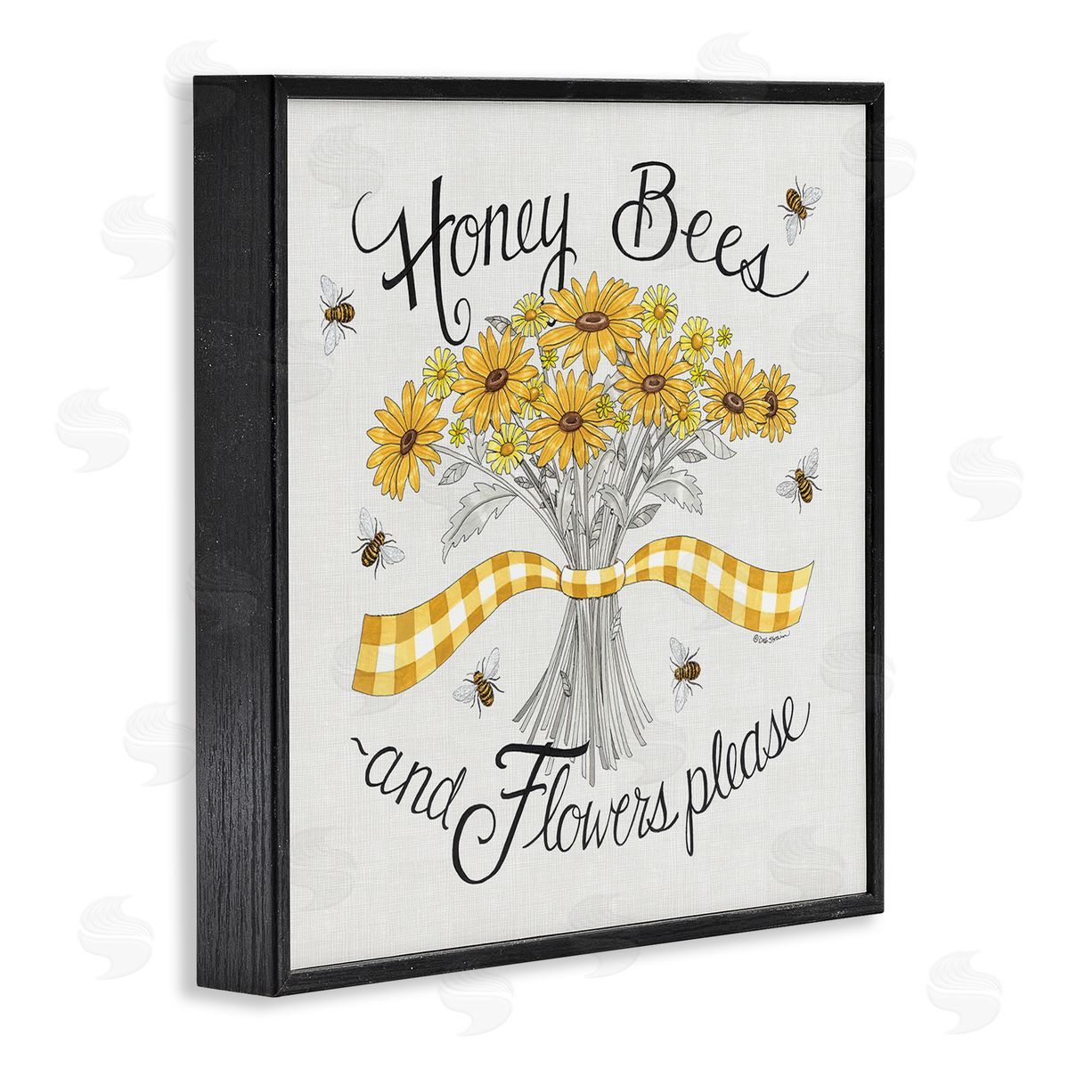 Deb Strain Honey Bees Flowers Please Phrase Vintage Yellow Daisies Black Framed Glicee Wall Art Print