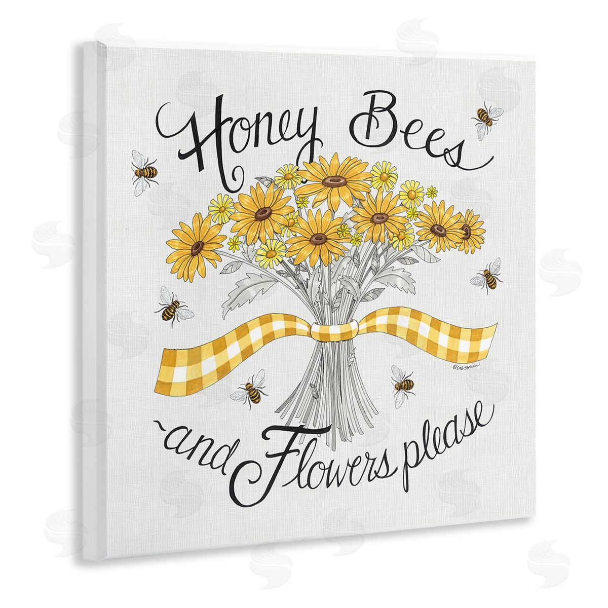 Deb Strain Honey Bees Flowers Please Phrase Vintage Yellow Daisies Wooden Wall Plaque Art Print