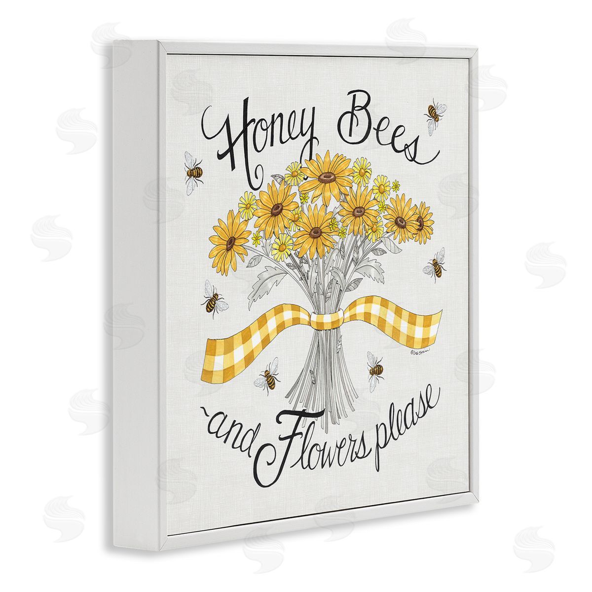 Deb Strain Honey Bees Flowers Please Phrase Vintage Yellow Daisies White Framed Glicee Wall Art Print