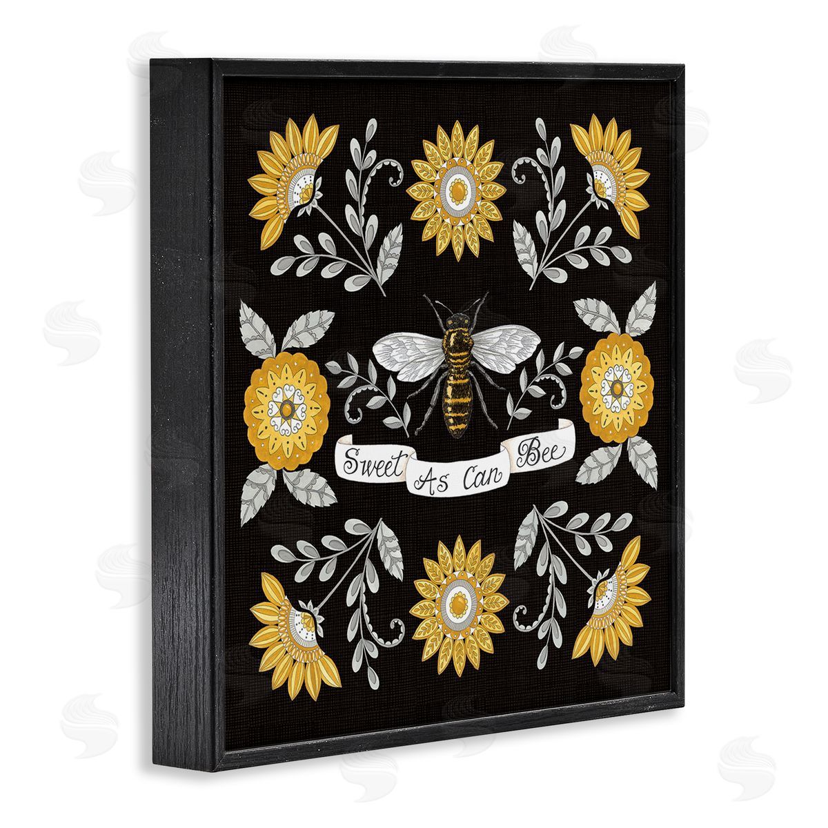 Deb Strain Sweet as Can Bee Sentiment Vintage Floral Pattern Black Framed Glicee Wall Art Print