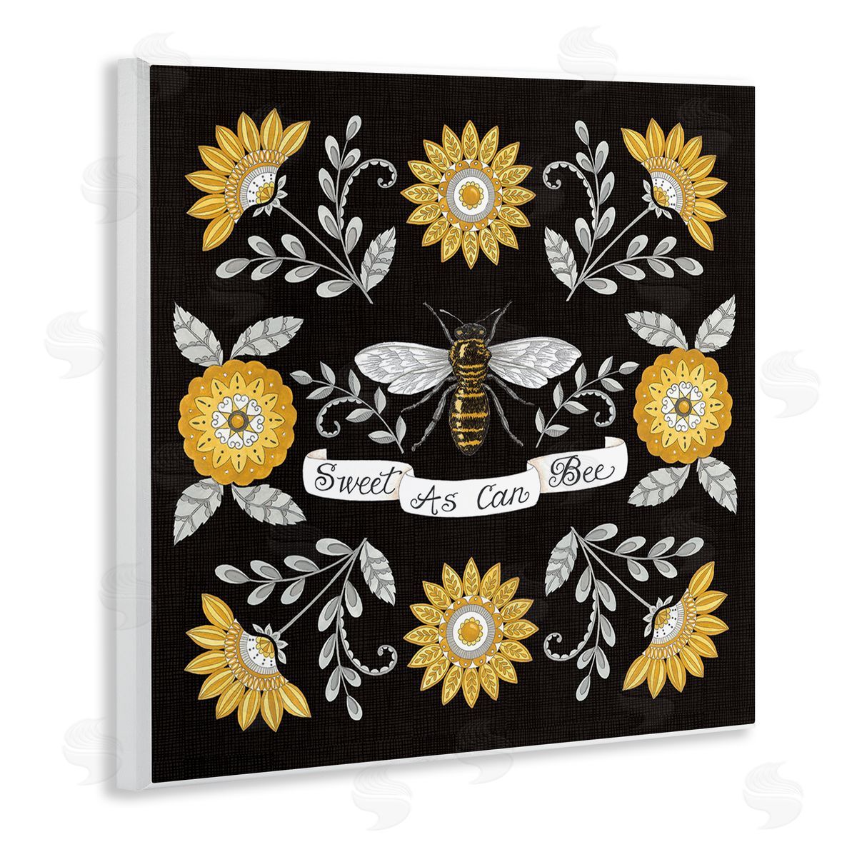 Deb Strain Sweet as Can Bee Sentiment Vintage Floral Pattern Wooden Wall Plaque Art Print