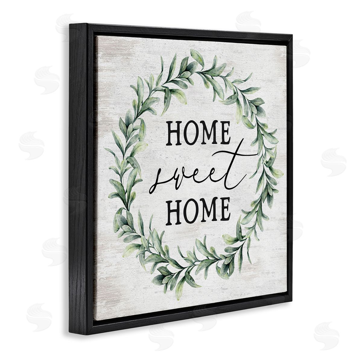 Lettered and Lined Home Sweet Home Sentiment Green Botanical Farmhouse Wreath Black Floating Frame Canvas Wall Art Print