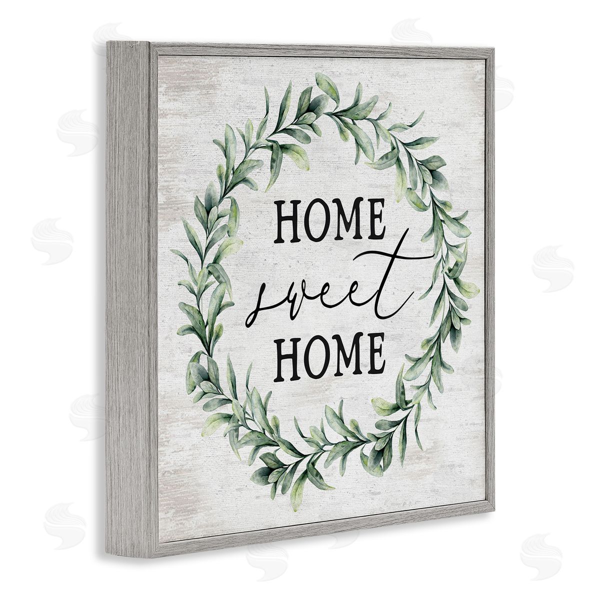 Lettered and Lined Home Sweet Home Sentiment Green Botanical Farmhouse Wreath Gray Framed Glicee Wall Art Print