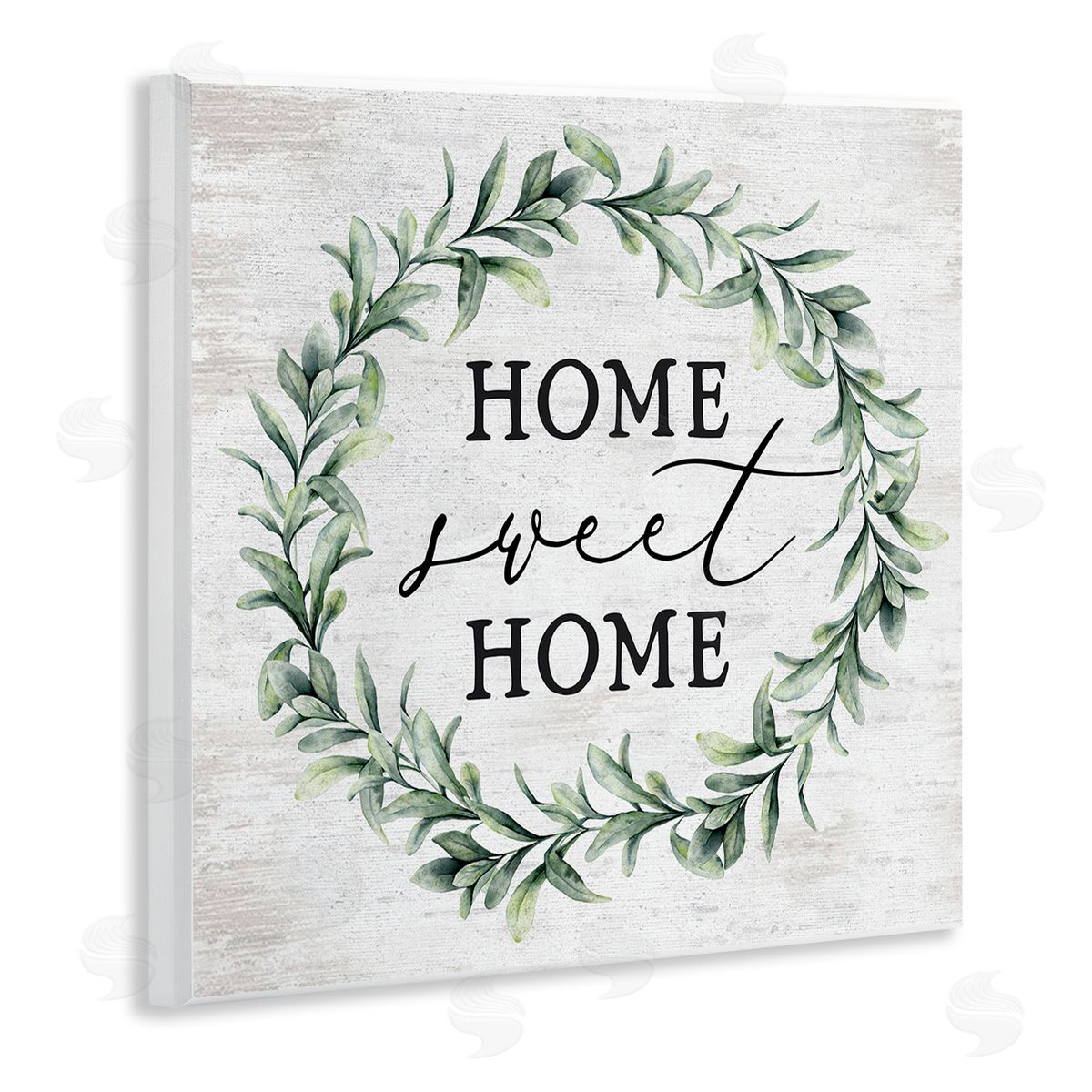 Lettered and Lined Home Sweet Home Sentiment Green Botanical Farmhouse Wreath Wooden Wall Plaque Art Print