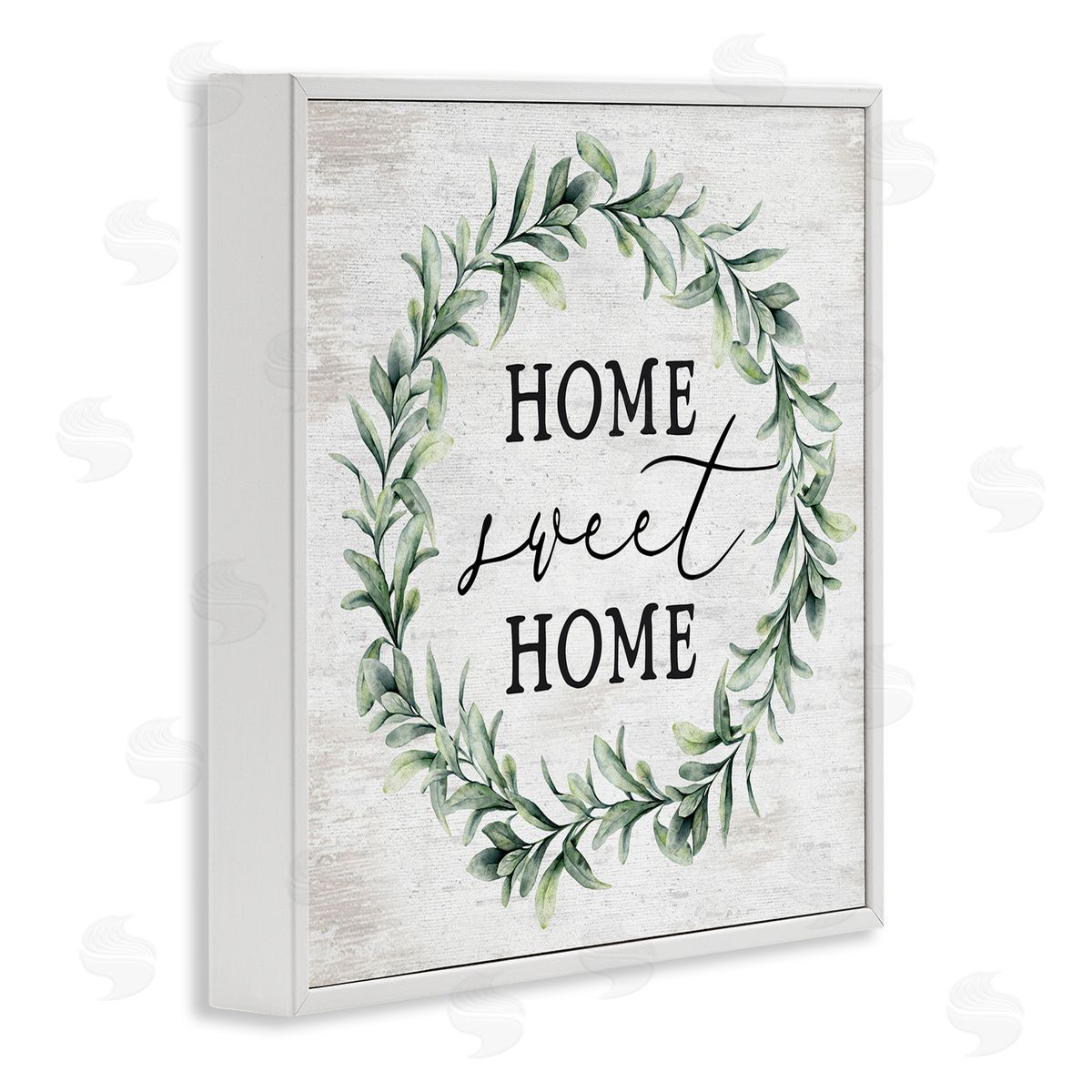 Lettered and Lined Home Sweet Home Sentiment Green Botanical Farmhouse Wreath White Framed Glicee Wall Art Print