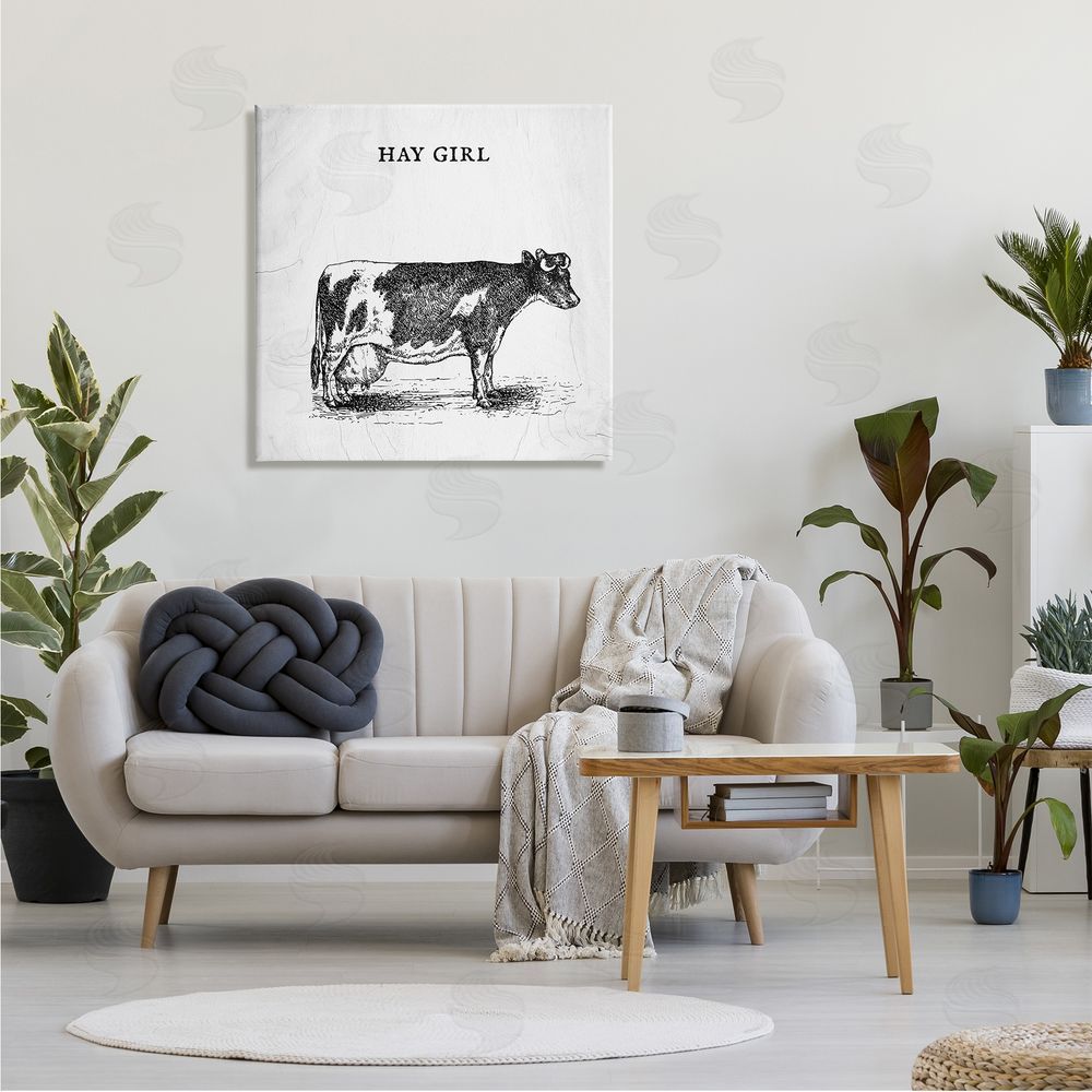 Stupell Studio Hay Girl Funny Phrase Farmhouse Dairy Cow Pun Canvas Wall Art in Room