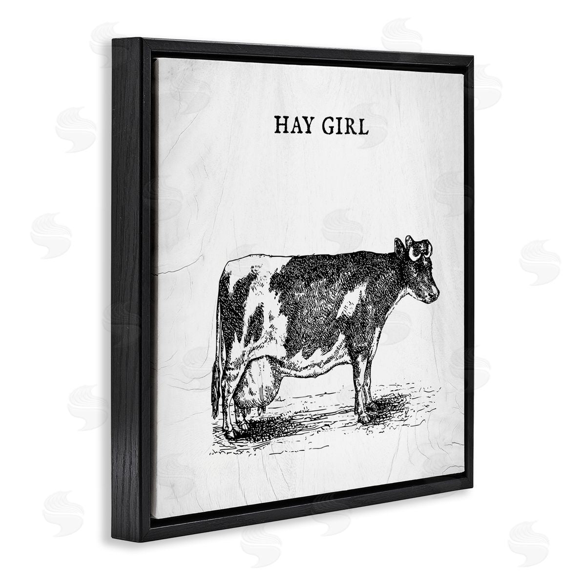 Stupell Studio Hay Girl Funny Phrase Farmhouse Dairy Cow Pun Black Floating Frame Canvas Wall Art Print