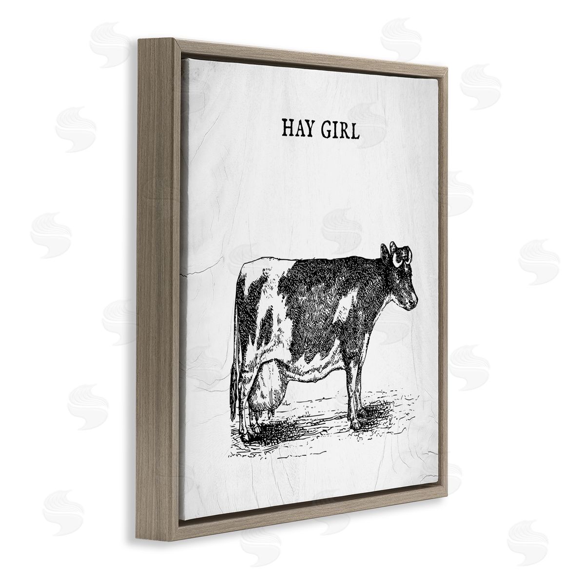 Stupell Studio Hay Girl Funny Phrase Farmhouse Dairy Cow Pun Brown Floating Frame Canvas Wall Art Print
